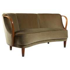 Viggo Boesen Style Curved Sofa Model No. 96 in Velvet by N.a. Jørgensen