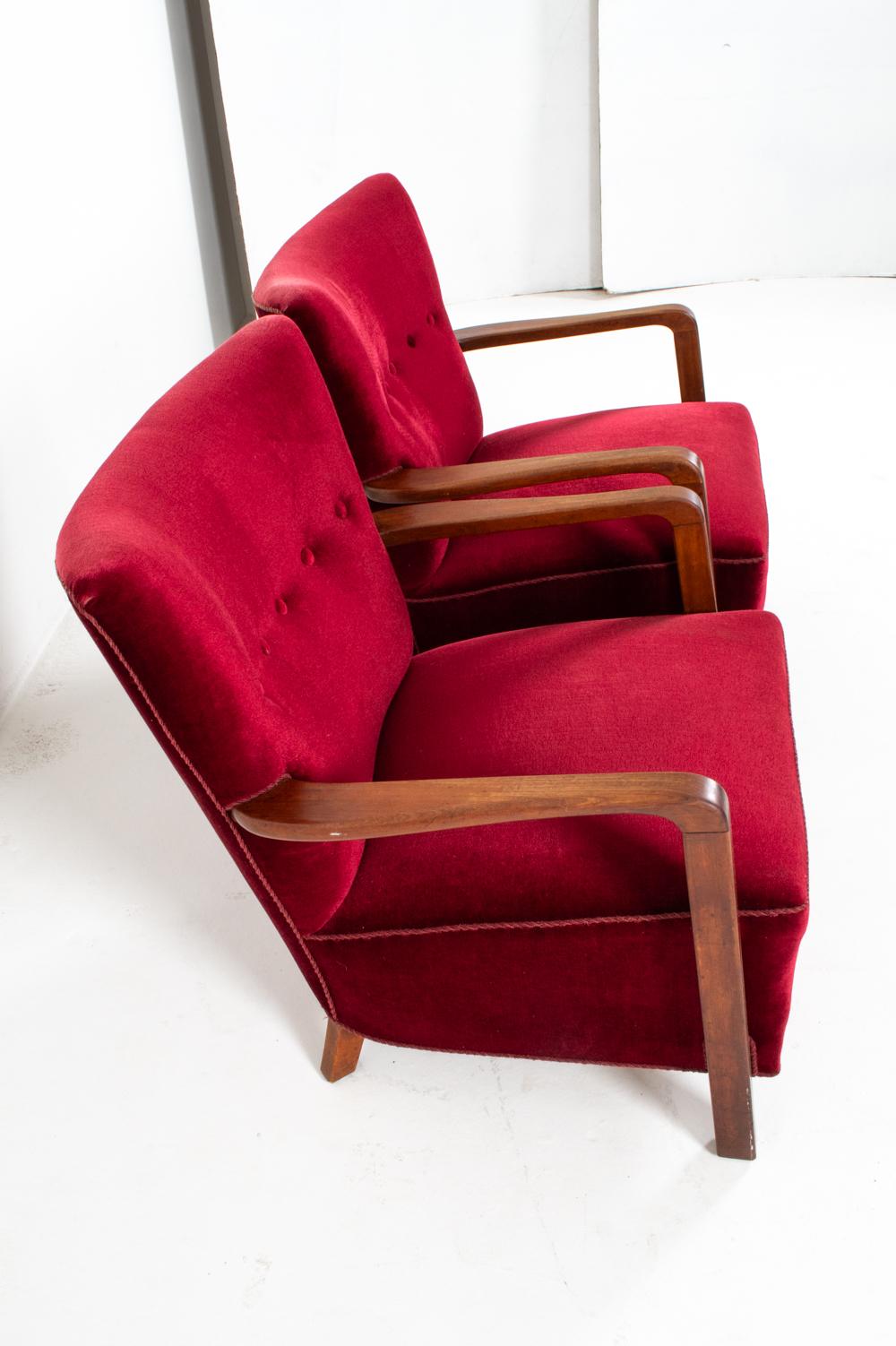Sedie da salotto in mohair e quercia in stile Art Deco danese di Viggo Boesen, C.C. 1940 in vendita 6