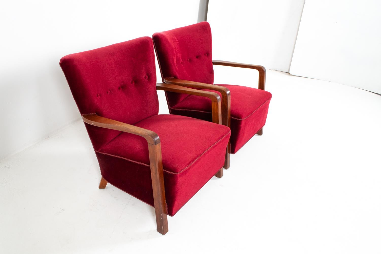 Sedie da salotto in mohair e quercia in stile Art Deco danese di Viggo Boesen, C.C. 1940 in vendita 7