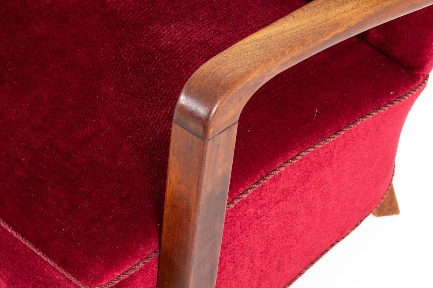 Mid-Century moderno Sedie da salotto in mohair e quercia in stile Art Deco danese di Viggo Boesen, C.C. 1940 in vendita