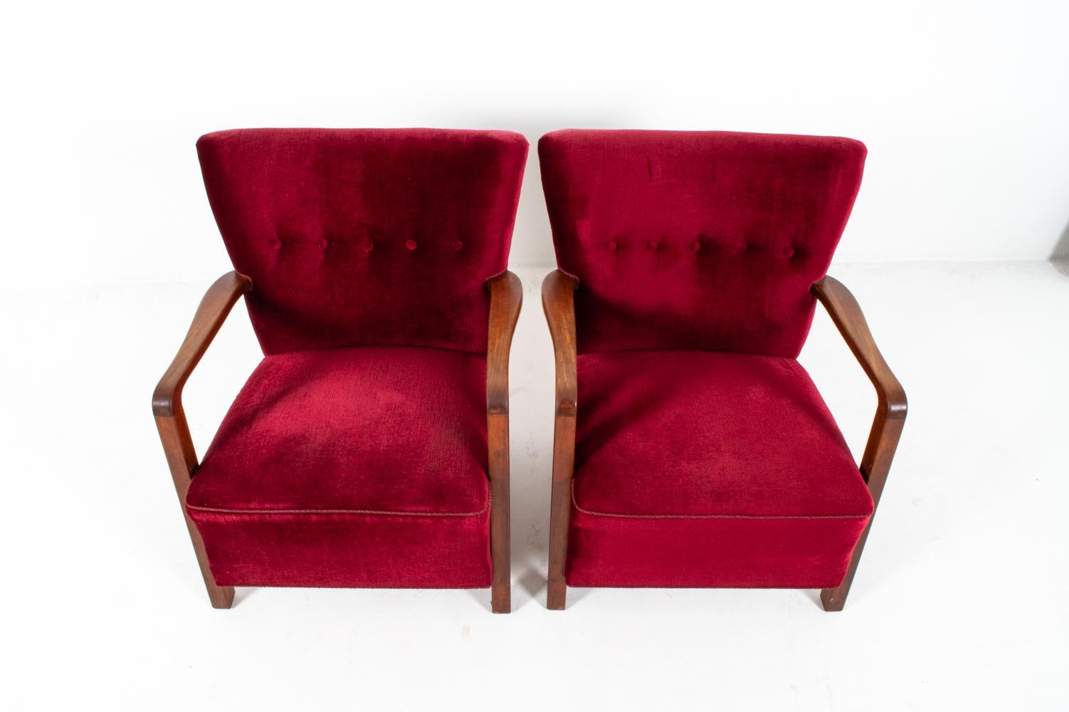 Mohair Sedie da salotto in mohair e quercia in stile Art Deco danese di Viggo Boesen, C.C. 1940 in vendita