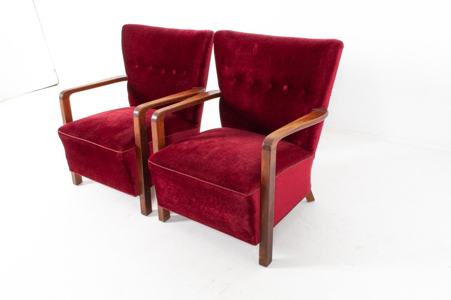 Sedie da salotto in mohair e quercia in stile Art Deco danese di Viggo Boesen, C.C. 1940 in vendita 2