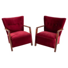 Dänische Art-Déco-Loungesessel aus Mohair und Eiche im Viggo Boesen-Stil, ca. 1940er Jahre