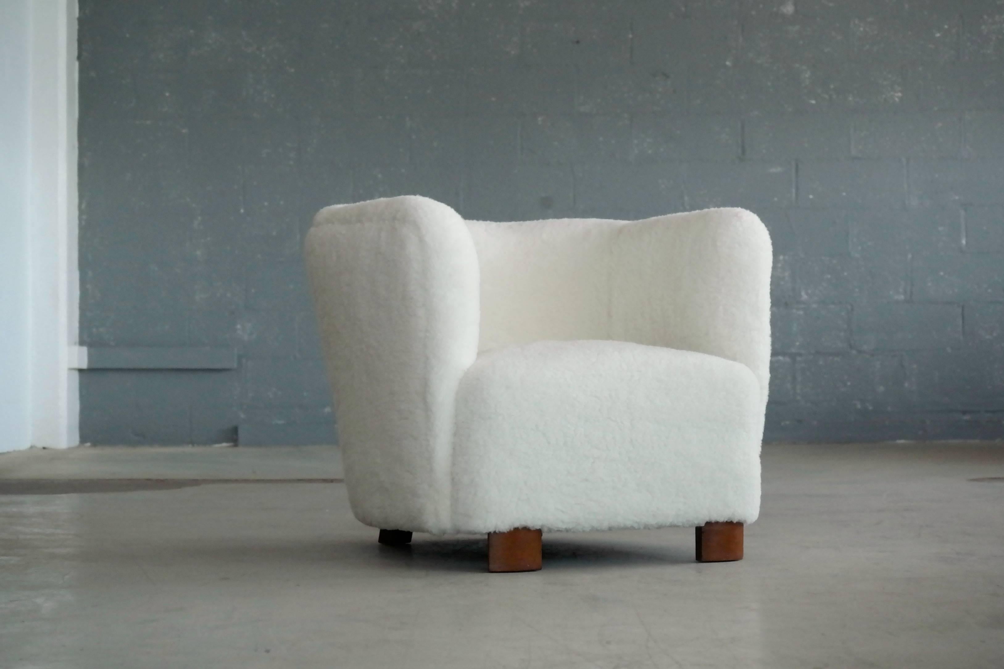 Scandinavian Modern Viggo Boesen Style Lounge Chair Covered in Lambswool by Slagelse Mobelvaerk