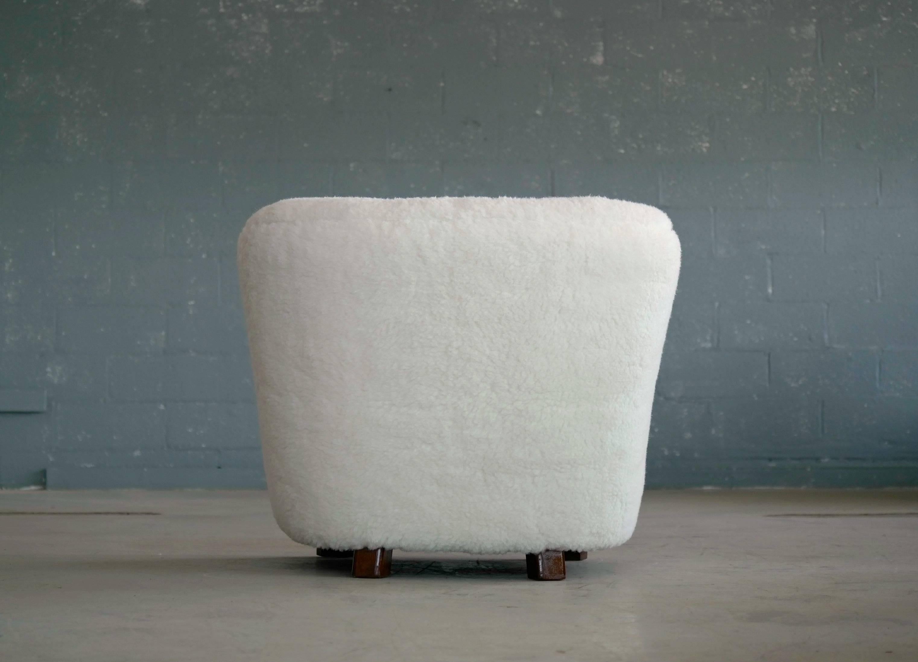 Wool Viggo Boesen Style Lounge Chair Covered in Lambswool by Slagelse Mobelvaerk
