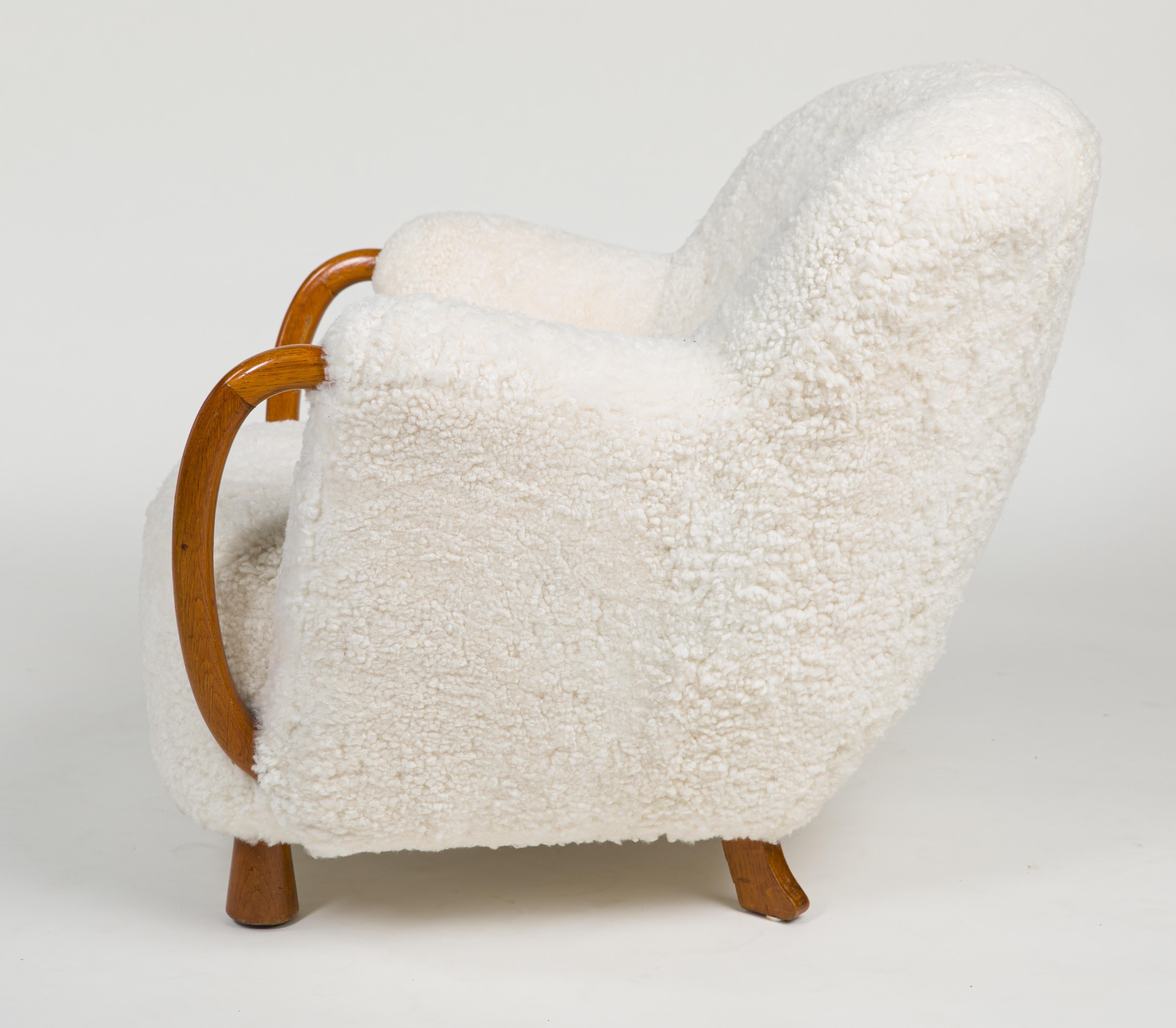 Wool Viggo Boesen Three-Seat Sofa and Two Easy Chairs, Sheepskin, circa 1930