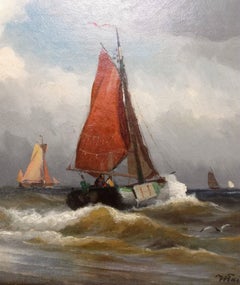 Viggo Fauerhold 1832 Kopenhagen 1883 Peinture à l'huile sur toile marine Dusseldorf Cadre