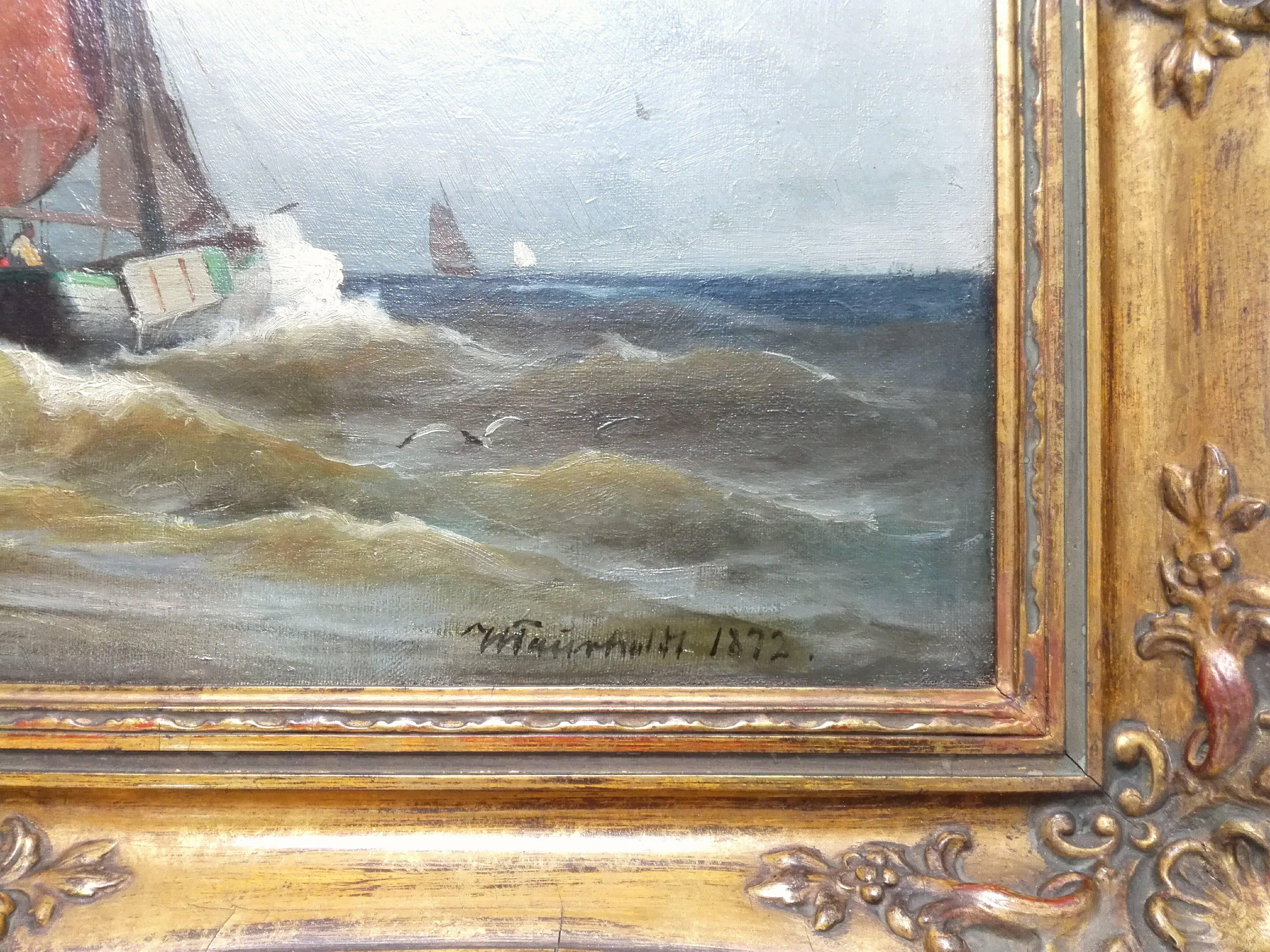 Baltic Viggo Fauerhold 1832 Kopenhagen 1883 Dusseldorf Marine Paint Oil Canvas Frame For Sale