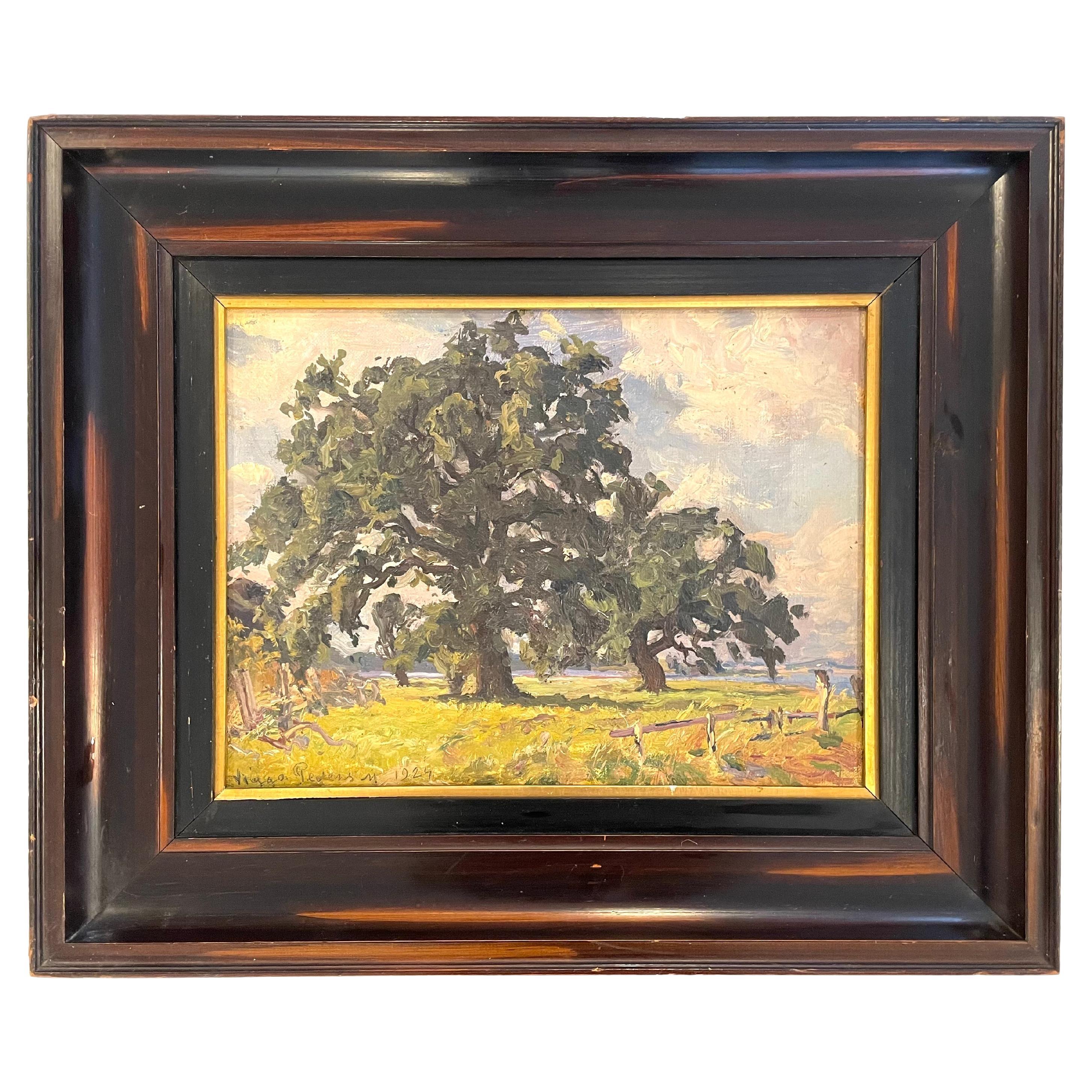 Viggo Pedersen (1854-1926) original exclusive oil painting of majestic oak tree