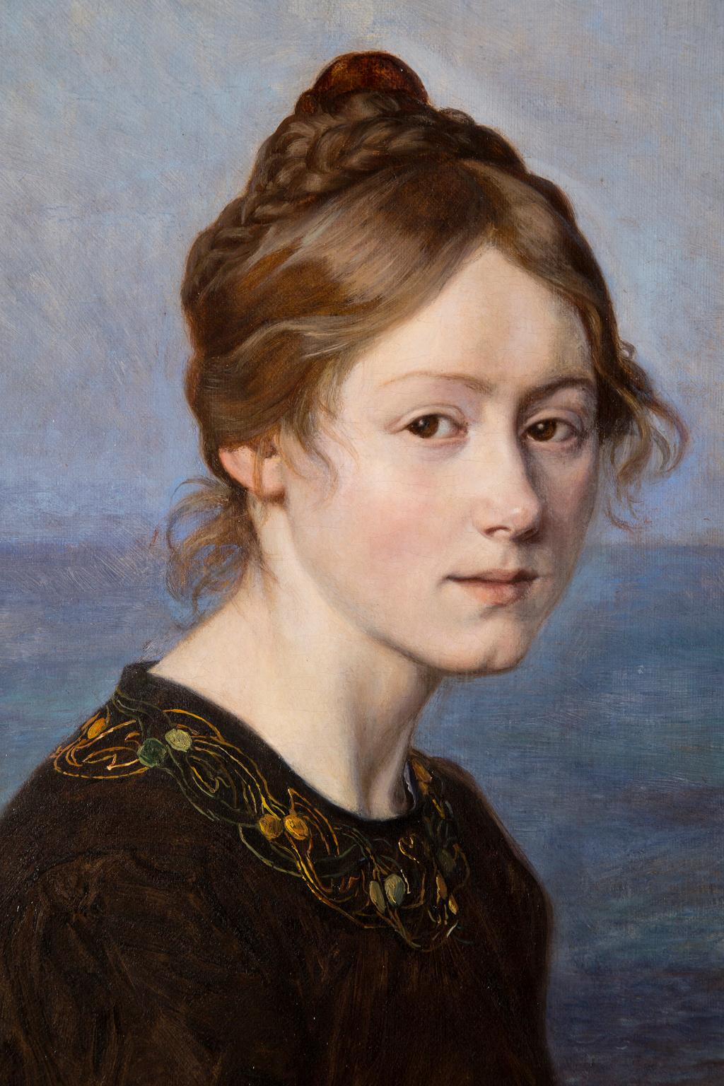SALE ONE WEEK ONLY

“Benedicte Olrik” is the portrait of Benedicte Olrik the 18 year-old daughter of another famous artist, Ole Henrik Benedictus Olrik (1830 – 1890) and future wife of 20th century Danish architect Carl Brummer. This is an intimate