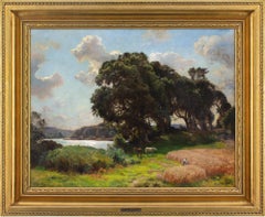 Viggo Pedersen, Landscape With Oak Trees, Lake & Horses