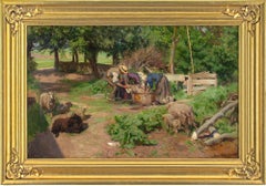 Viggo Pedersen, Sheep Shearing, Oil Painting