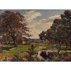 Viggo Pedersen, The Old Farm Road, Antique Oil Painting