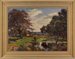 Viggo Pedersen, The Old Farm Road, Antique Oil Painting 