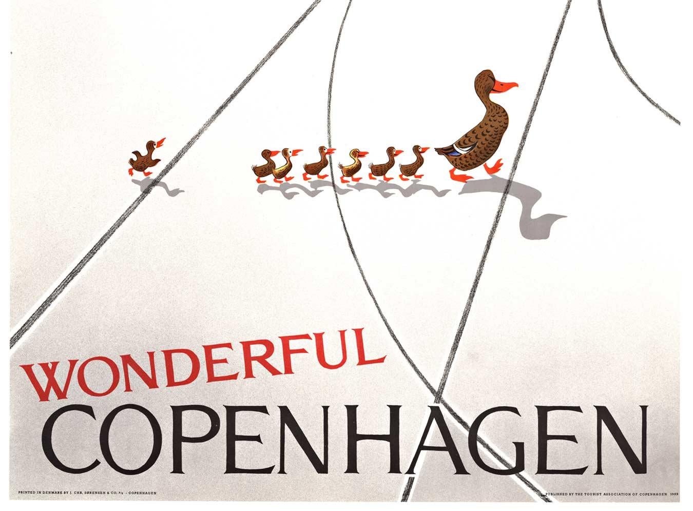 Affiche de voyage vintage originale « Wonderful Copenhagen » - Modernisme américain Print par Viggo Vagnby