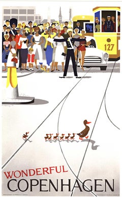 Cartel de viaje vintage original "Copenhague maravillosa