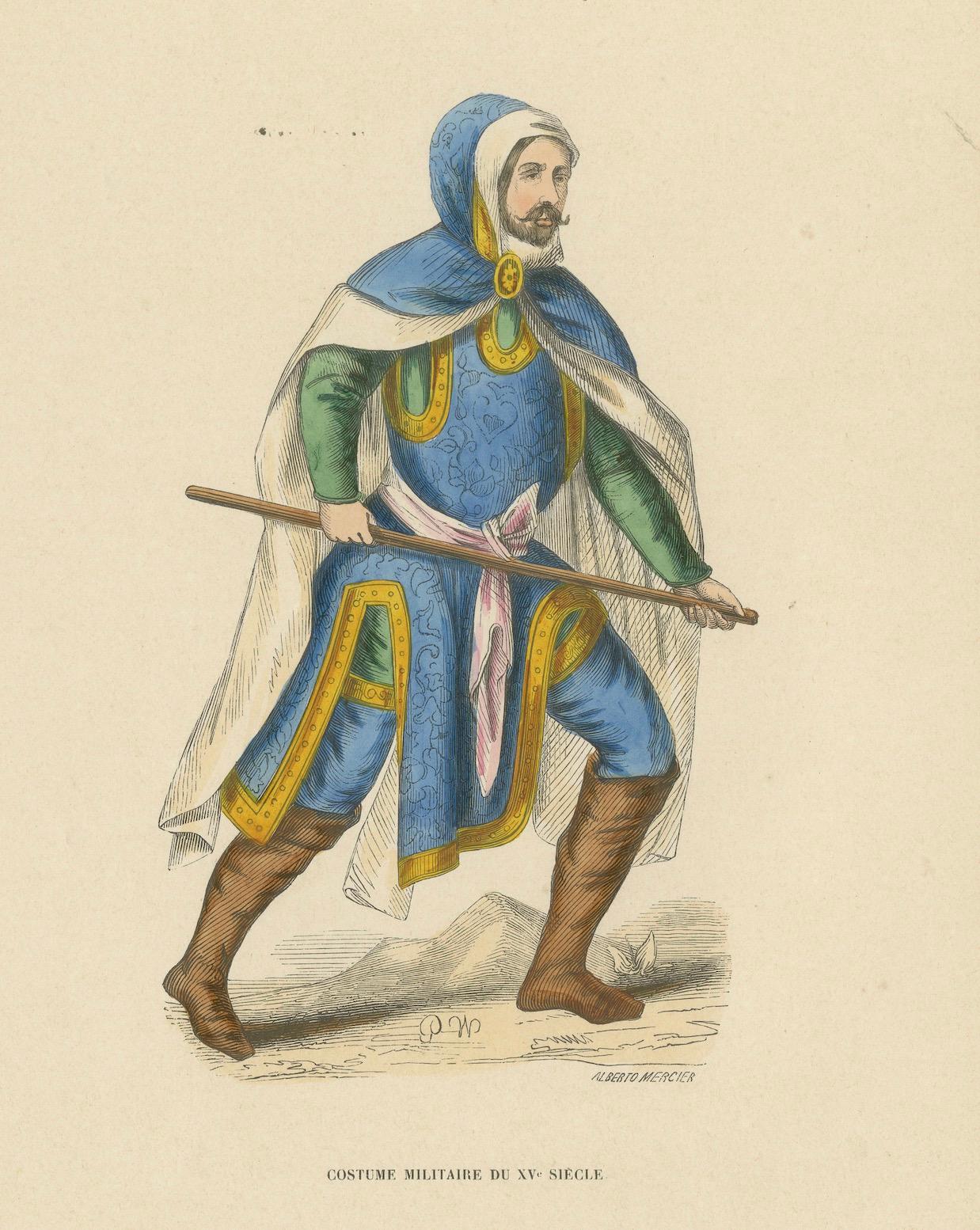 Paper Vigilance in Blue: 15th Century Military Garb, 1847 For Sale