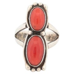 Vigilante Valley  Vintage Sterling Silver Ring with Coral Cabochons - Size 8