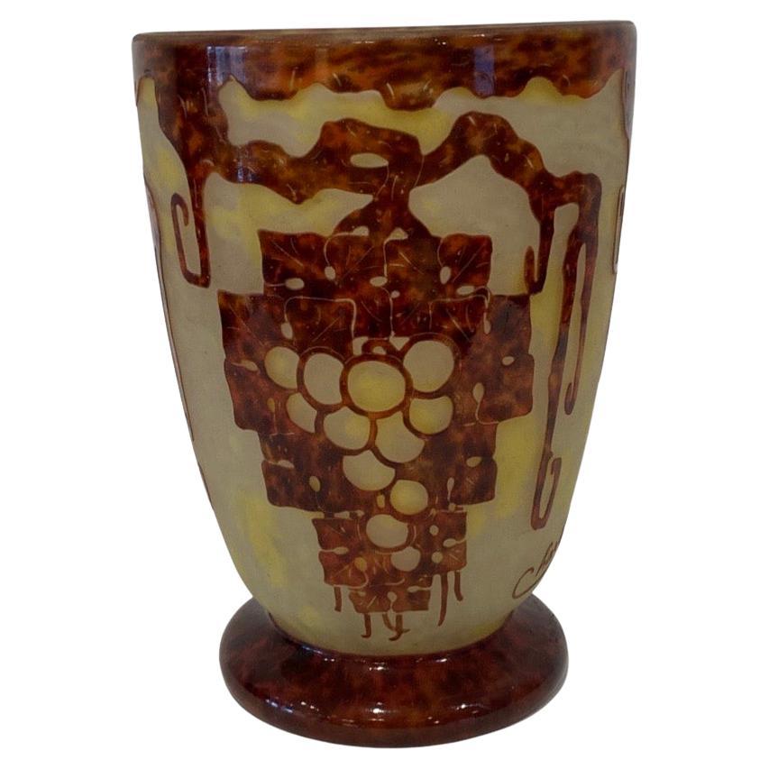 Art Deco Vigne Glass Vase by Le Verre Francais-Charder