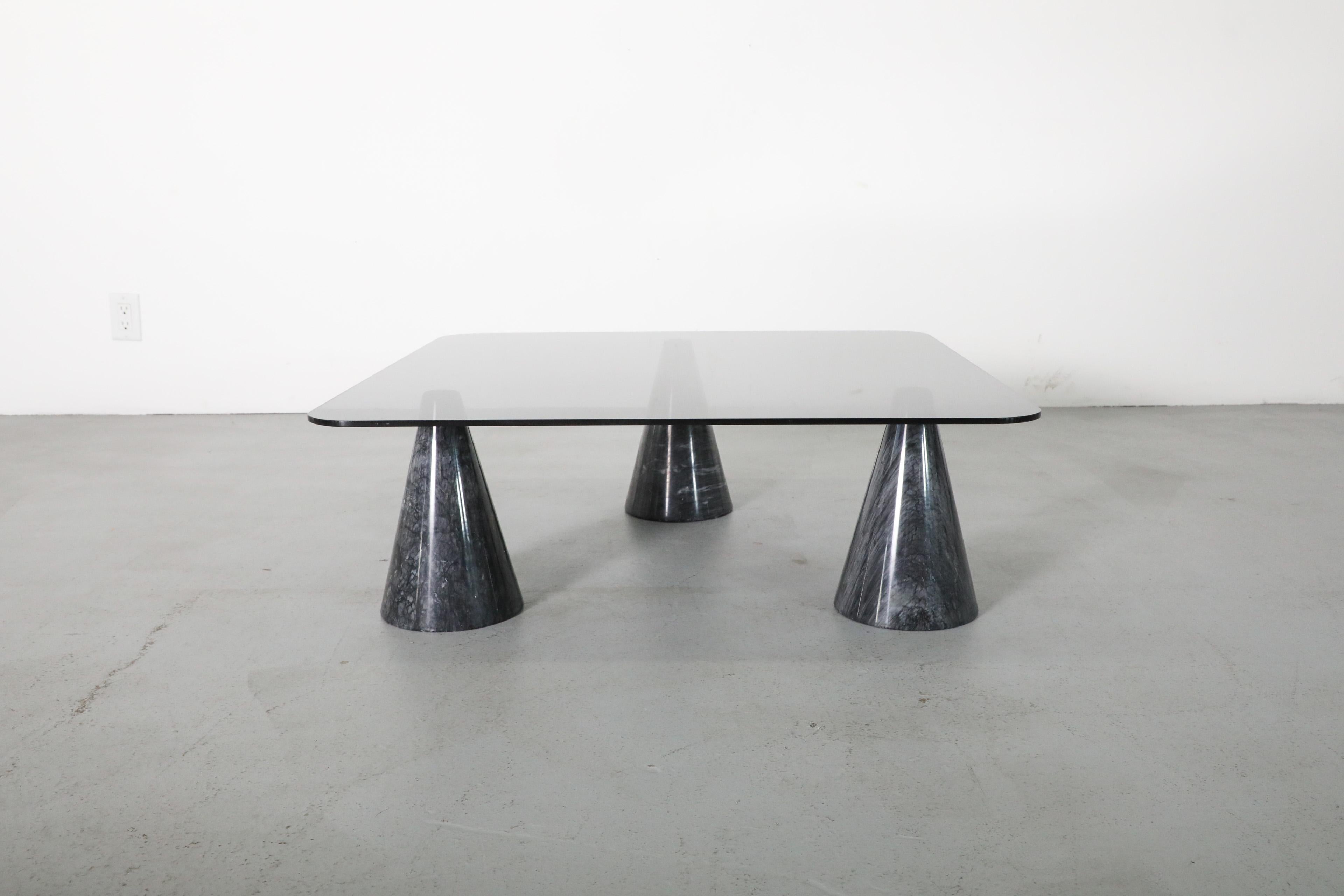 Late 20th Century Vignelli Inspired Memphis Black Marble Cone Base & Smoked Glass Coffee Table