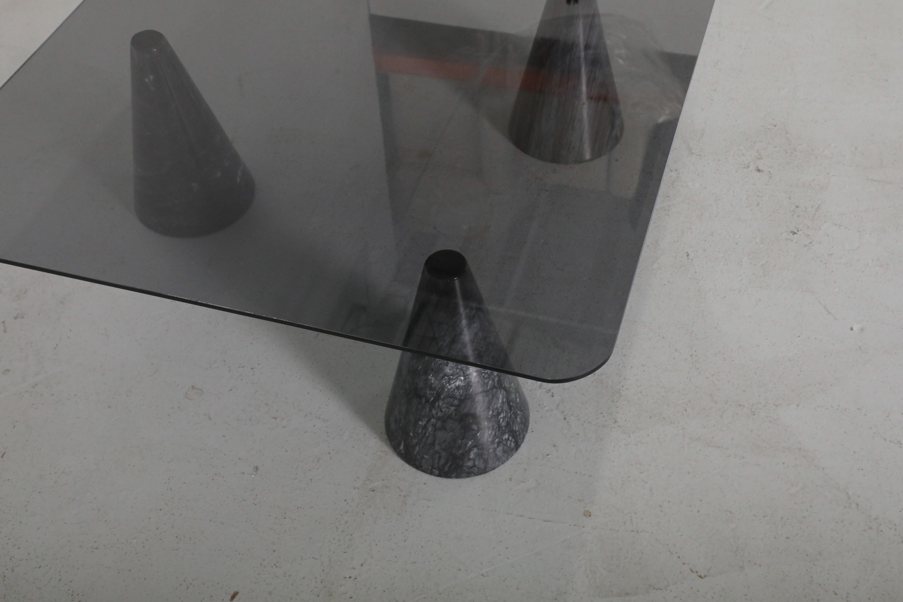 Vignelli Inspired Memphis Black Marble Cone Base & Smoked Glass Coffee Table 1
