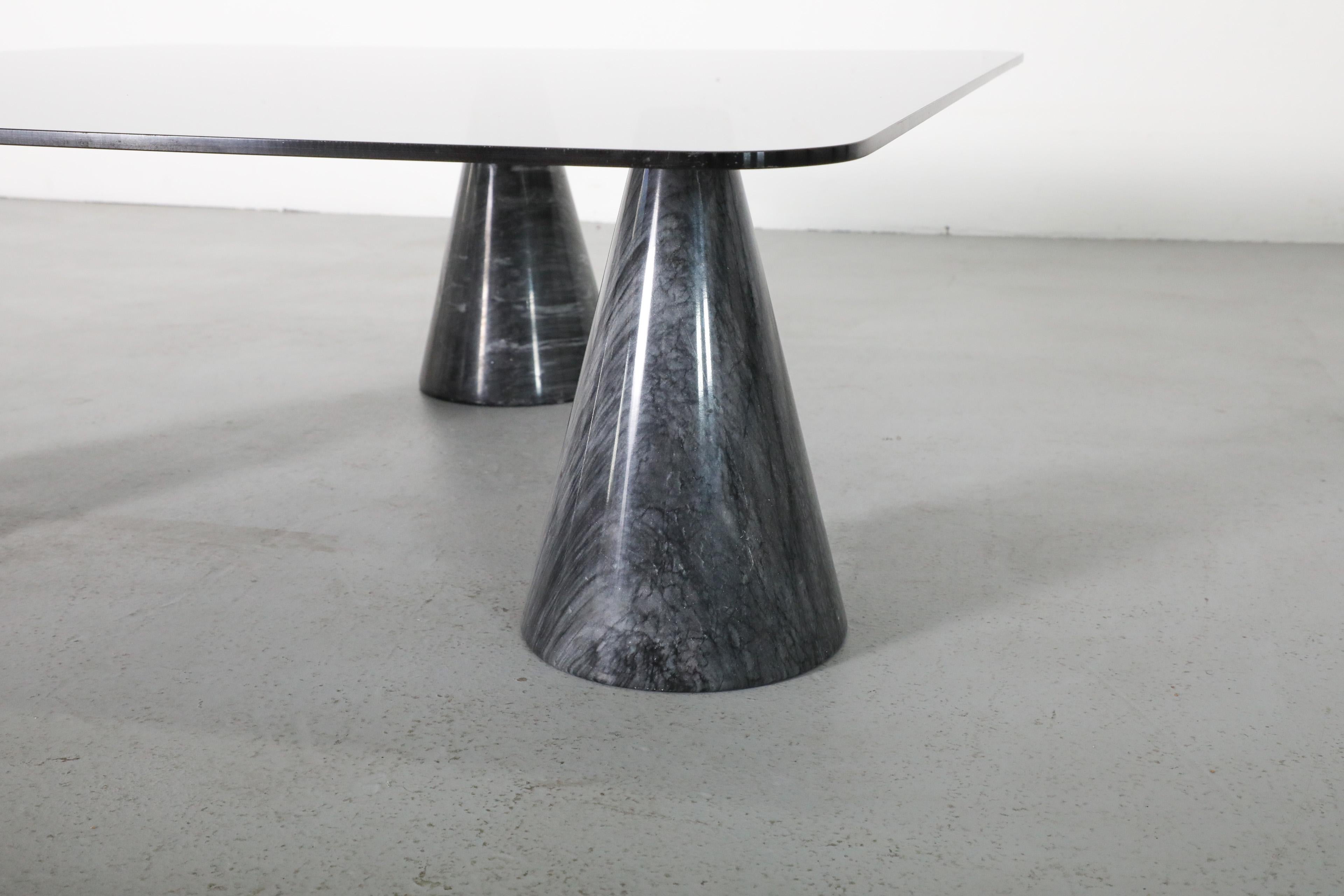 Vignelli Inspired Memphis Black Marble Cone Base & Smoked Glass Coffee Table 2