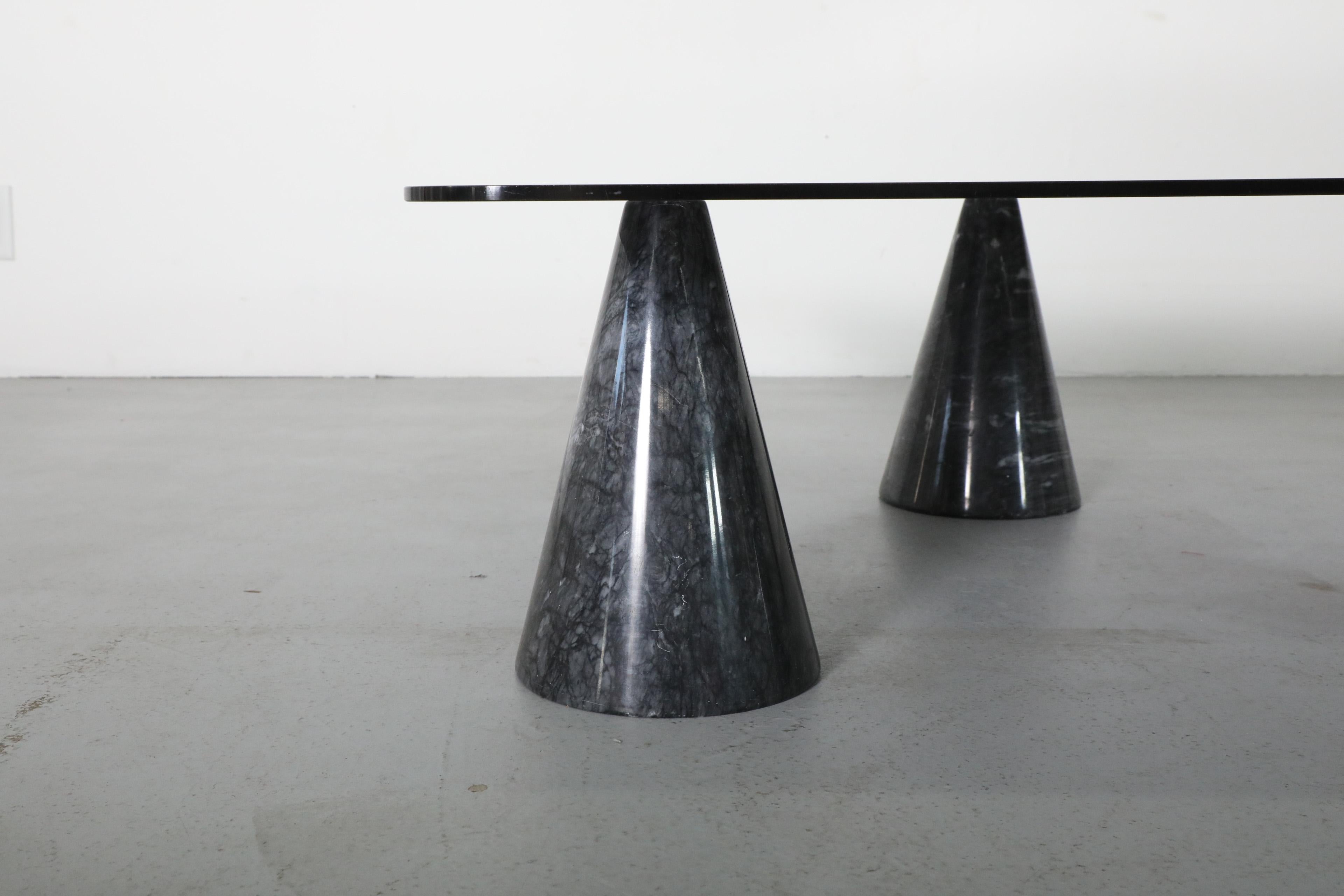 Vignelli Inspired Memphis Black Marble Cone Base & Smoked Glass Coffee Table 3