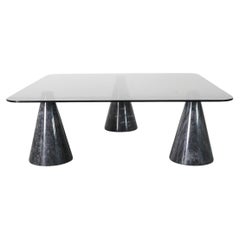 Used Vignelli Inspired Memphis Black Marble Cone Base & Smoked Glass Coffee Table