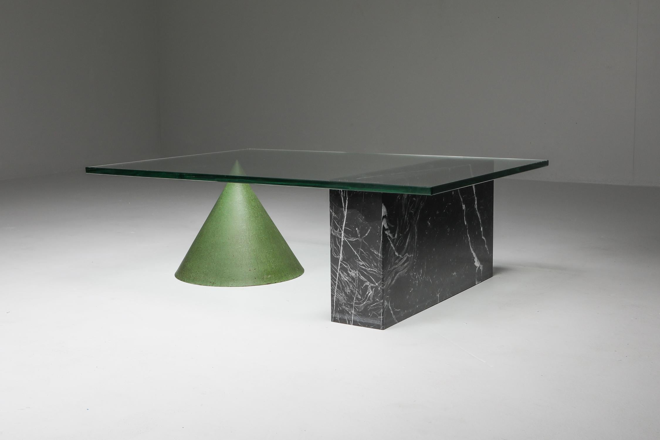 Lella & Massimo Vignelli, Kono, coffee table, Casigliani, Italy, 1985


The Kono table consists of a black marble base and a patinated copper cone, oxidized following ancient procedure. 

The glass top could be replaced to fit your desired