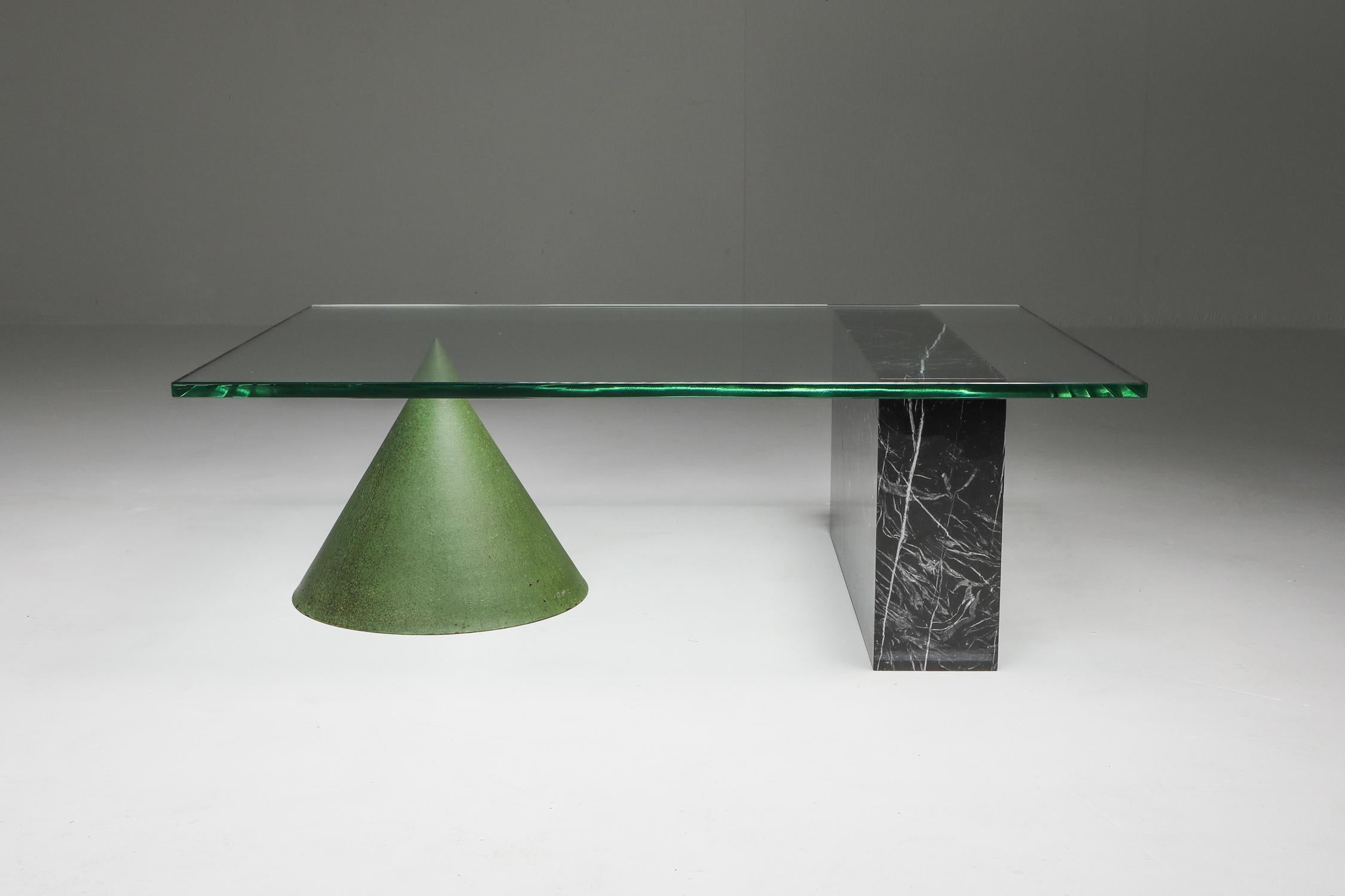 Post-Modern Vignelli Marble and Copper 'Kono' Coffee Table
