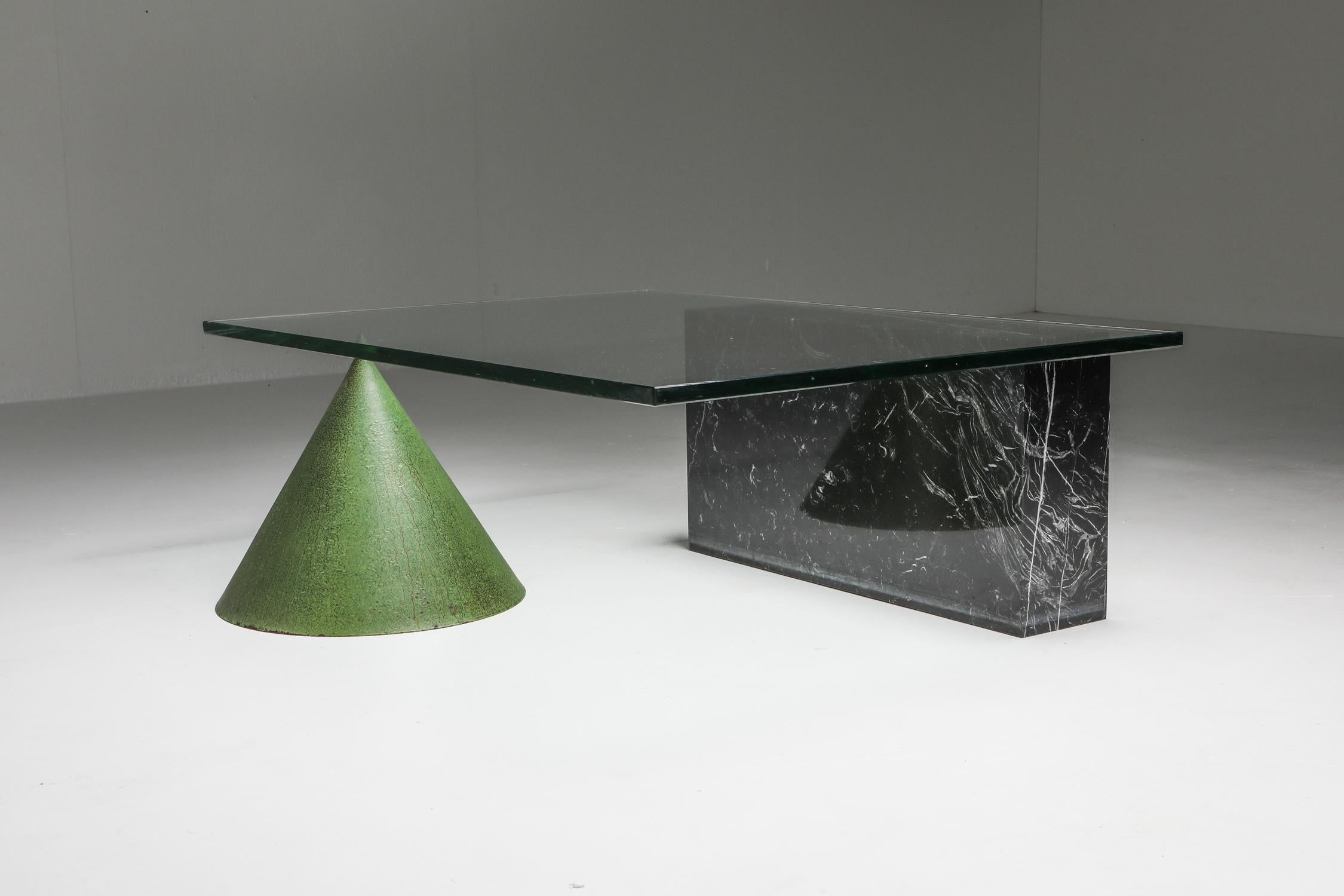 Italian Vignelli Marble and Copper 'Kono' Coffee Table