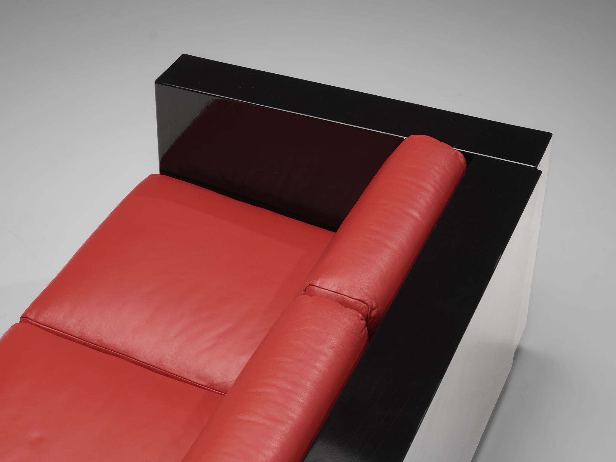 red and black sofa
