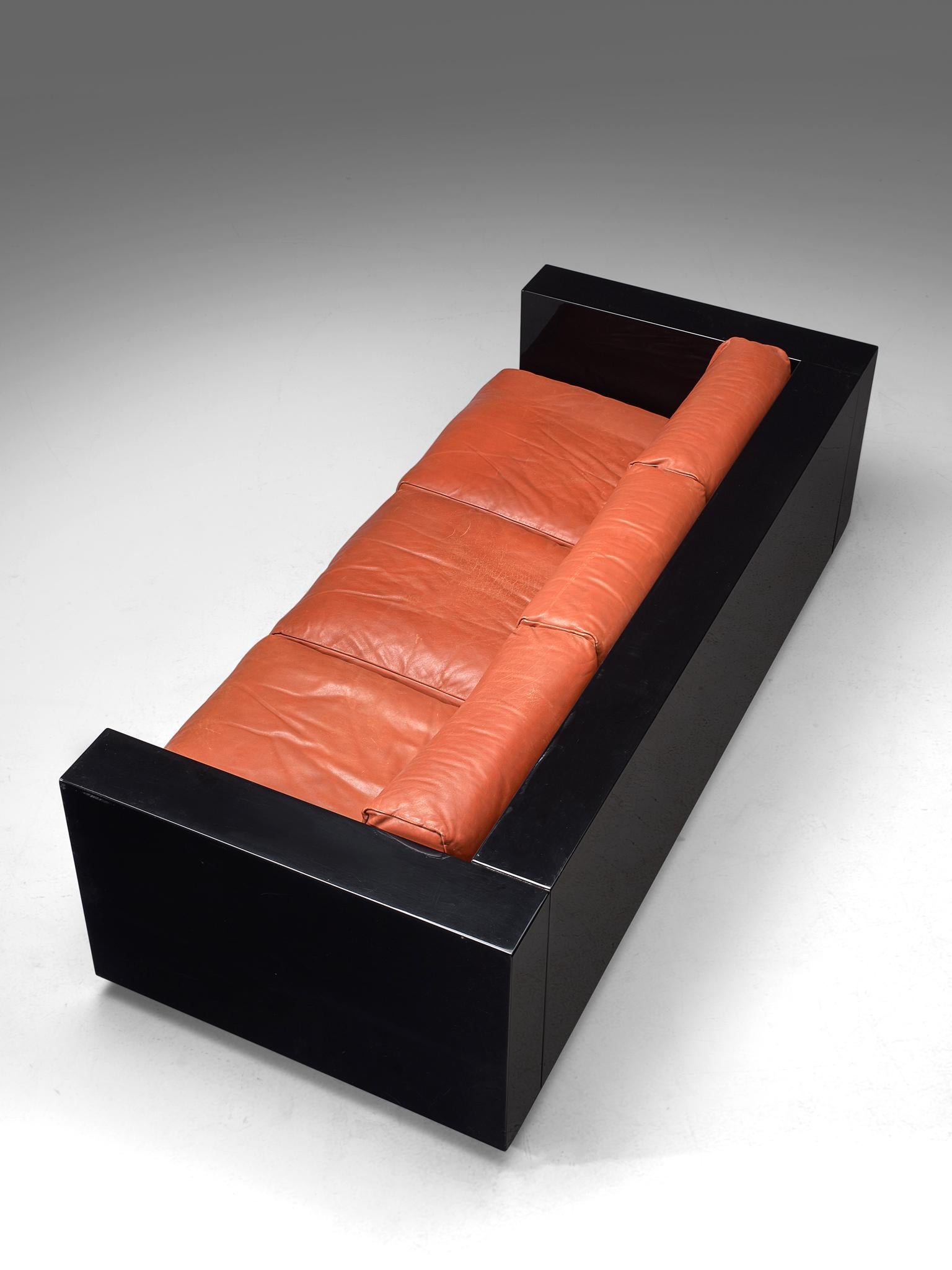 Vignelli Saratoga Large Black Sofa with Red Leather 2