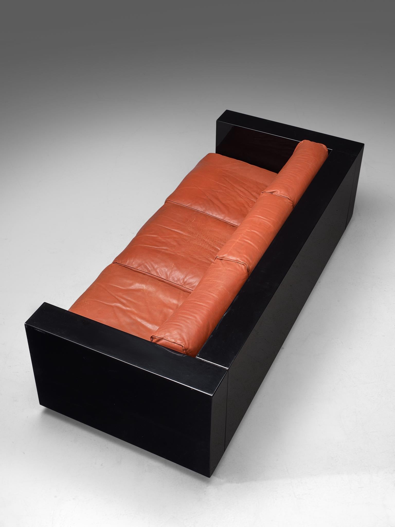 Vignelli Saratoga Large Black Sofa with Red Leather 1