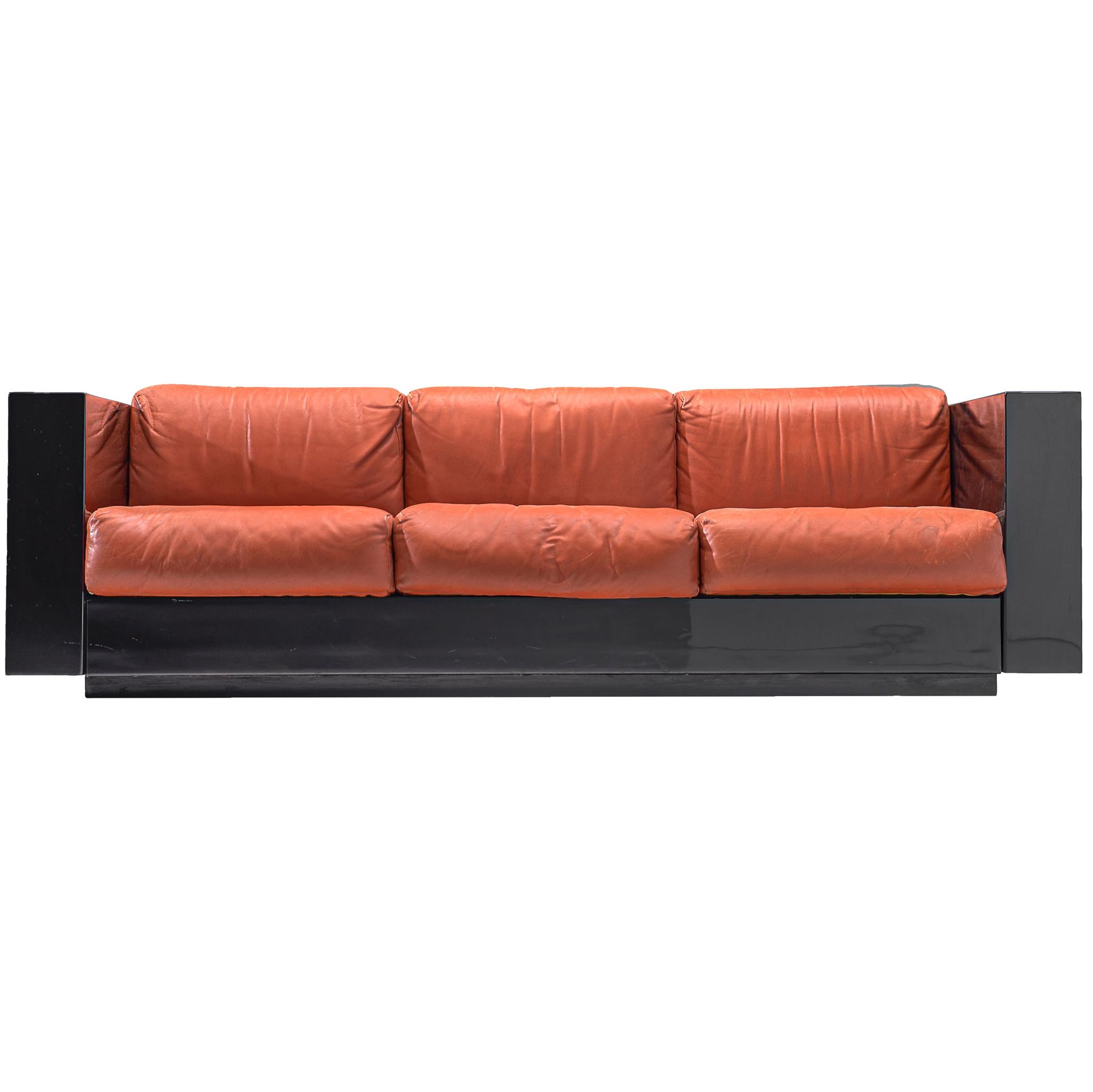 Vignelli Saratoga Large Black Sofa with Red Leather