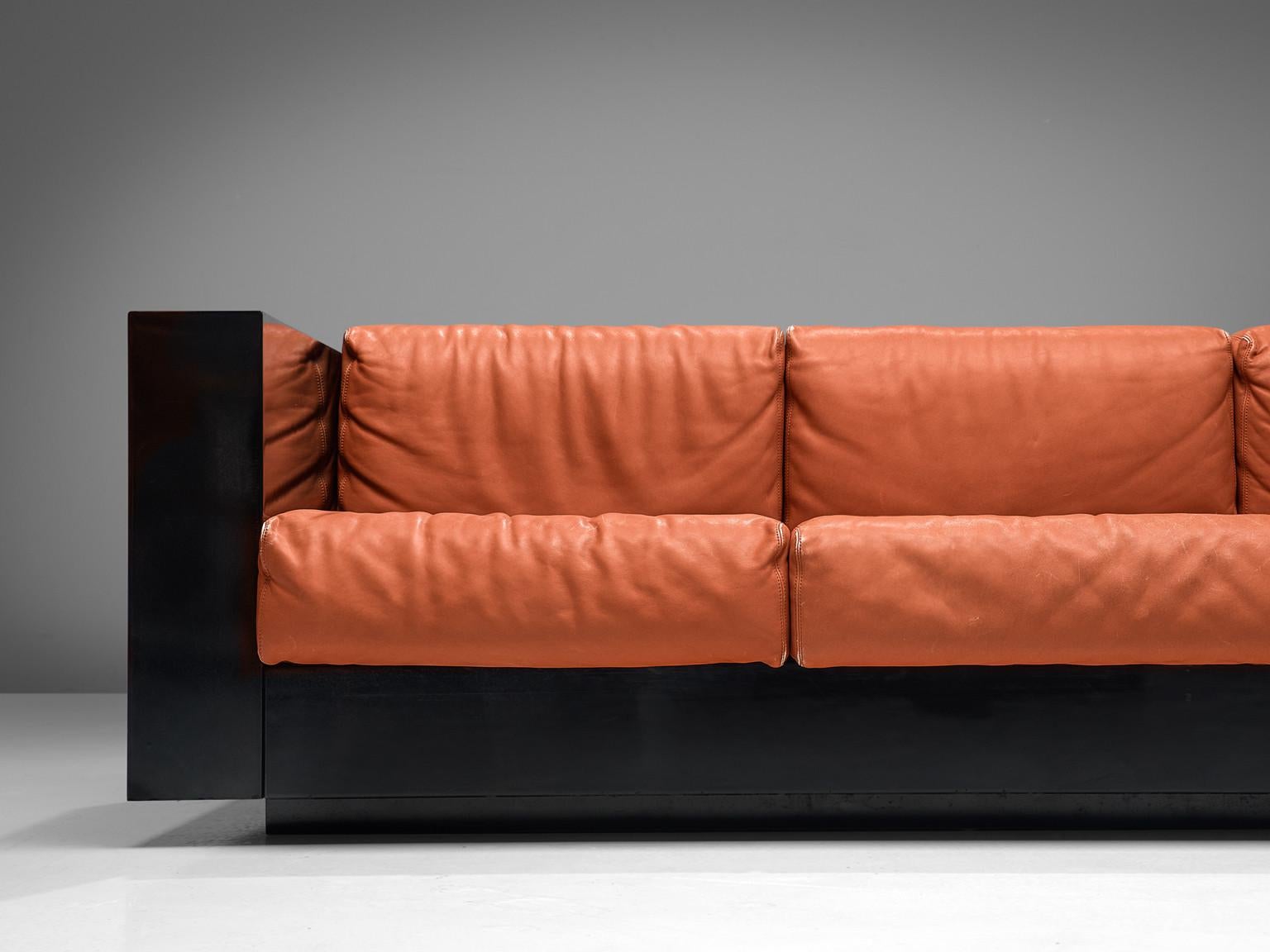 Italian Vignelli Saratoga Large Sofa in Red Leather