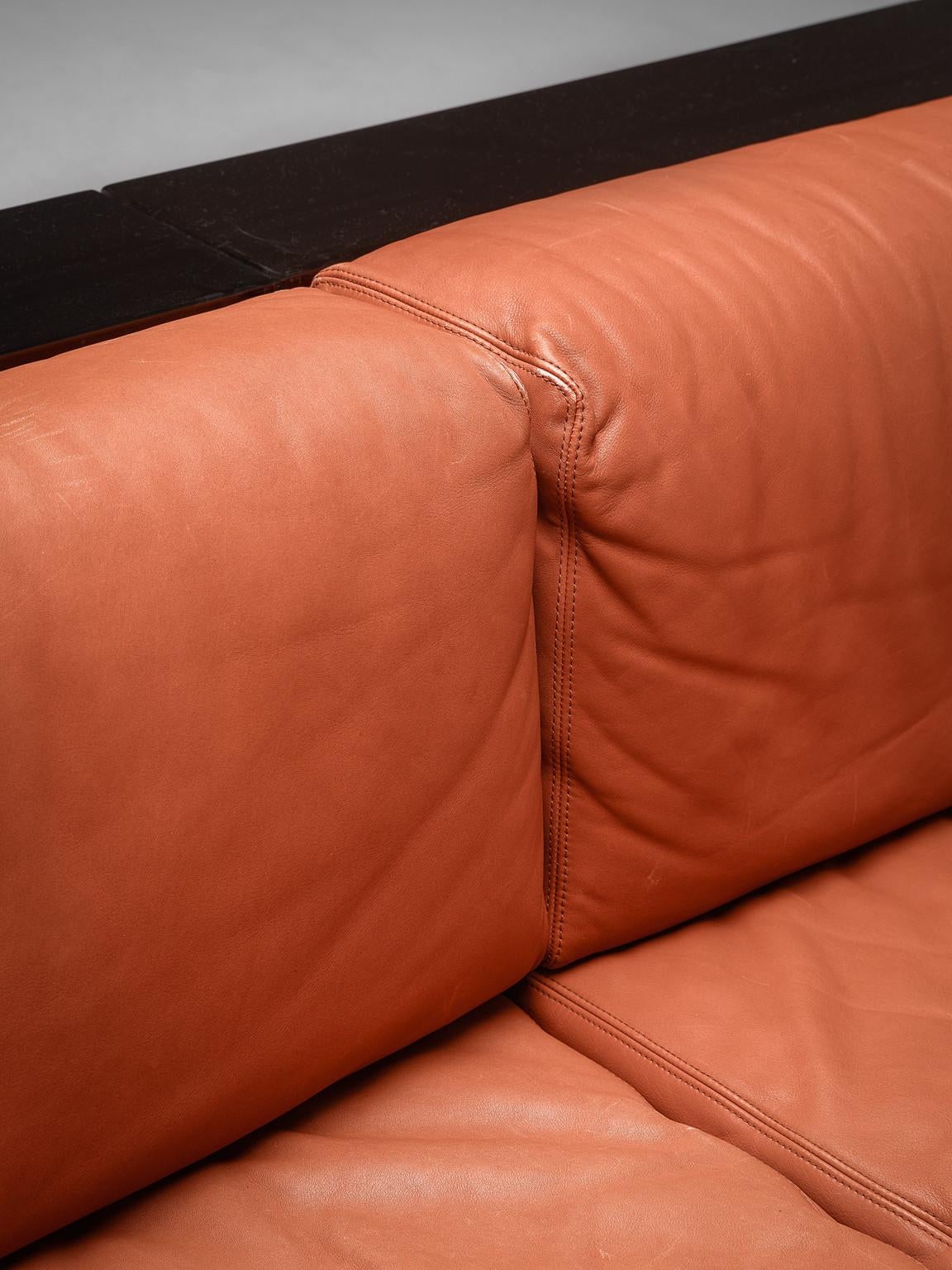 Lacquered Vignelli Saratoga Large Sofa in Red Leather