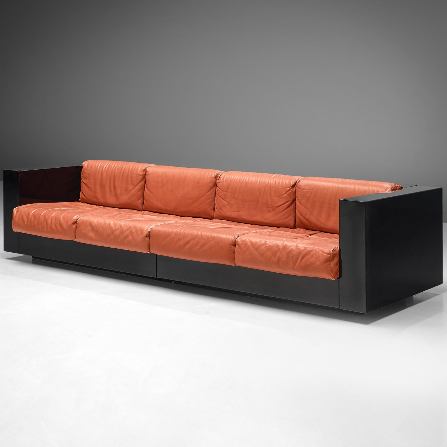 Mid-20th Century Vignelli Saratoga Large Sofa in Red Leather