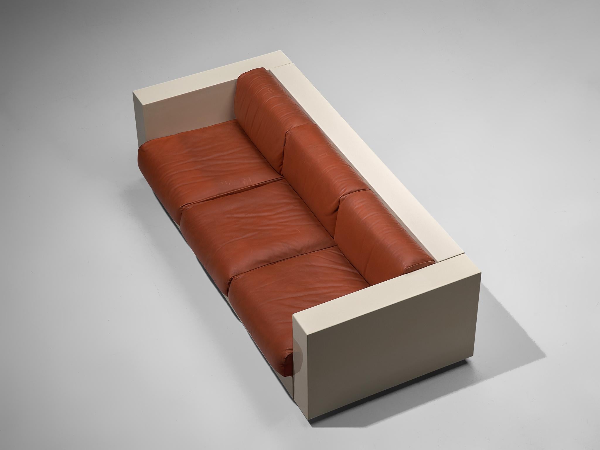Vignelli 'Saratoga' Large White Sofa with Red Leather 1