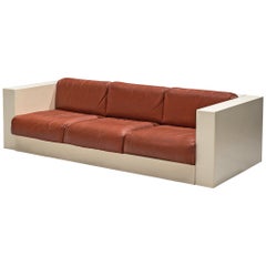 Vignelli 'Saratoga' Large White Sofa with Red Leather