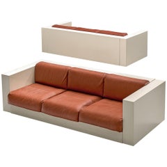 Vignelli 'Saratoga' Pair of Large White Sofa with Red Leather