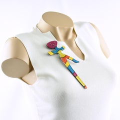 Anne and Frank Vigneri Colorful Resin Carved Giant Figurine Brooch
