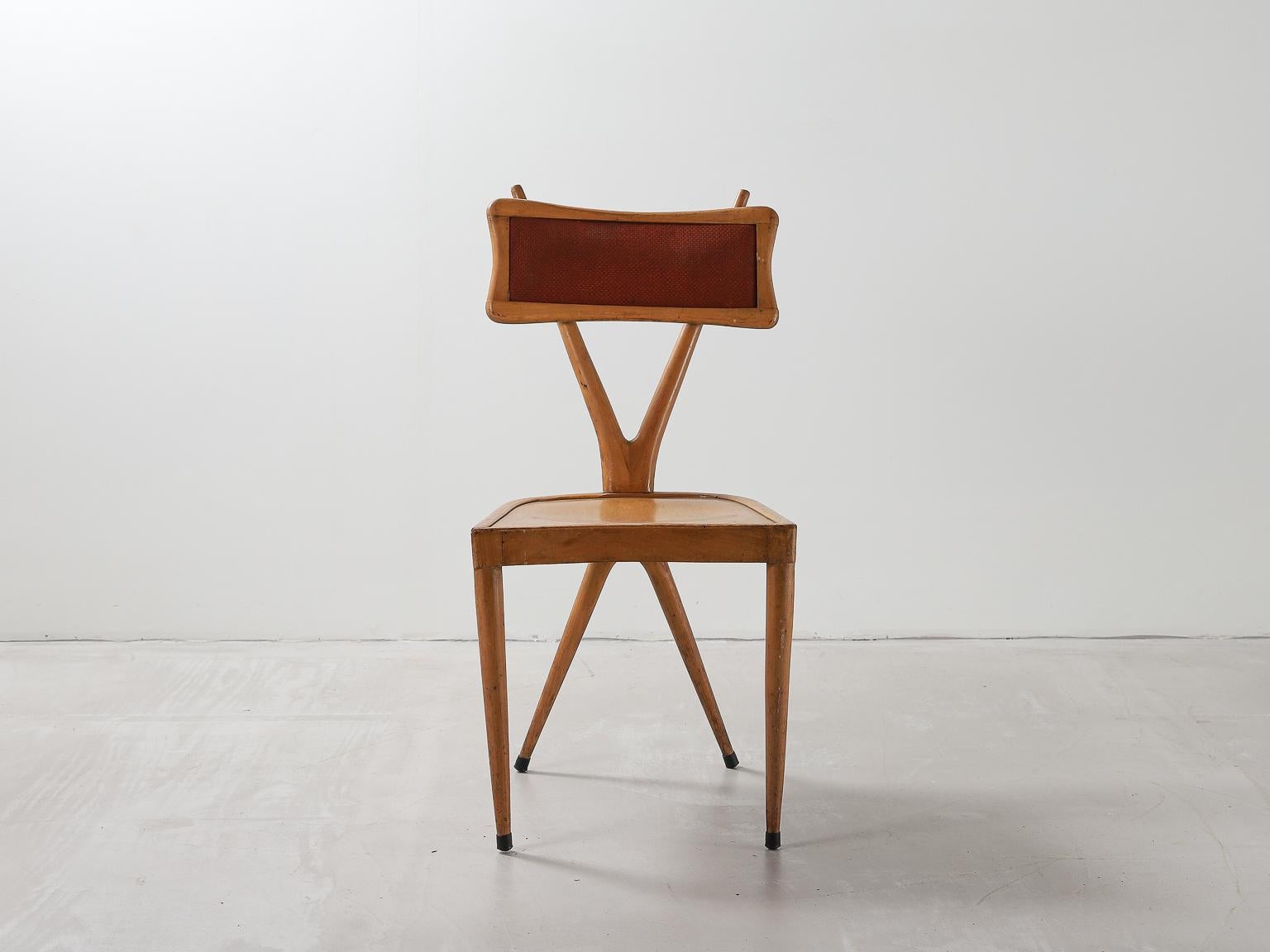 Mid-20th Century Vigorelli Gianni Set of 3 Wood and Original Fabric Chairs, 1950s
