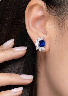9.07 Carat Royal Blue Sapphire and Diamond Earrings in 18K Gold