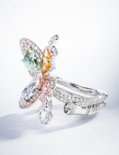 Vihari Jewels Fancy Light Blue, Green, Pink, and Orange Diamond Butterfly Ring