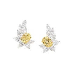 Boucles d'oreilles en or 18 carats avec diamants ovales de couleur jaune fantaisie de 7,09 carats, certifiés GIA