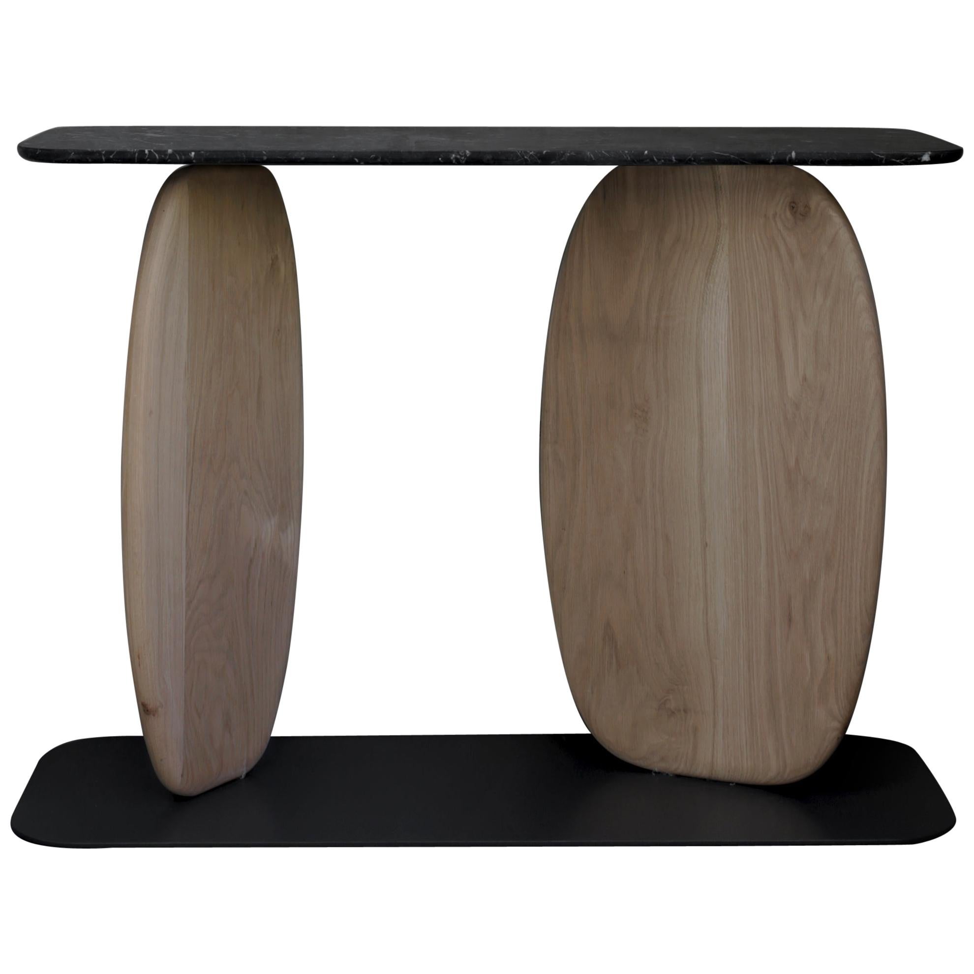 Noviembre VII Console Table in Oak Wood, Marble Top, Sideboard by Joel Escalona For Sale