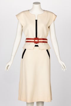 VIintage Courrèges Paris Ivory Wool Belted Jacket & Skirt