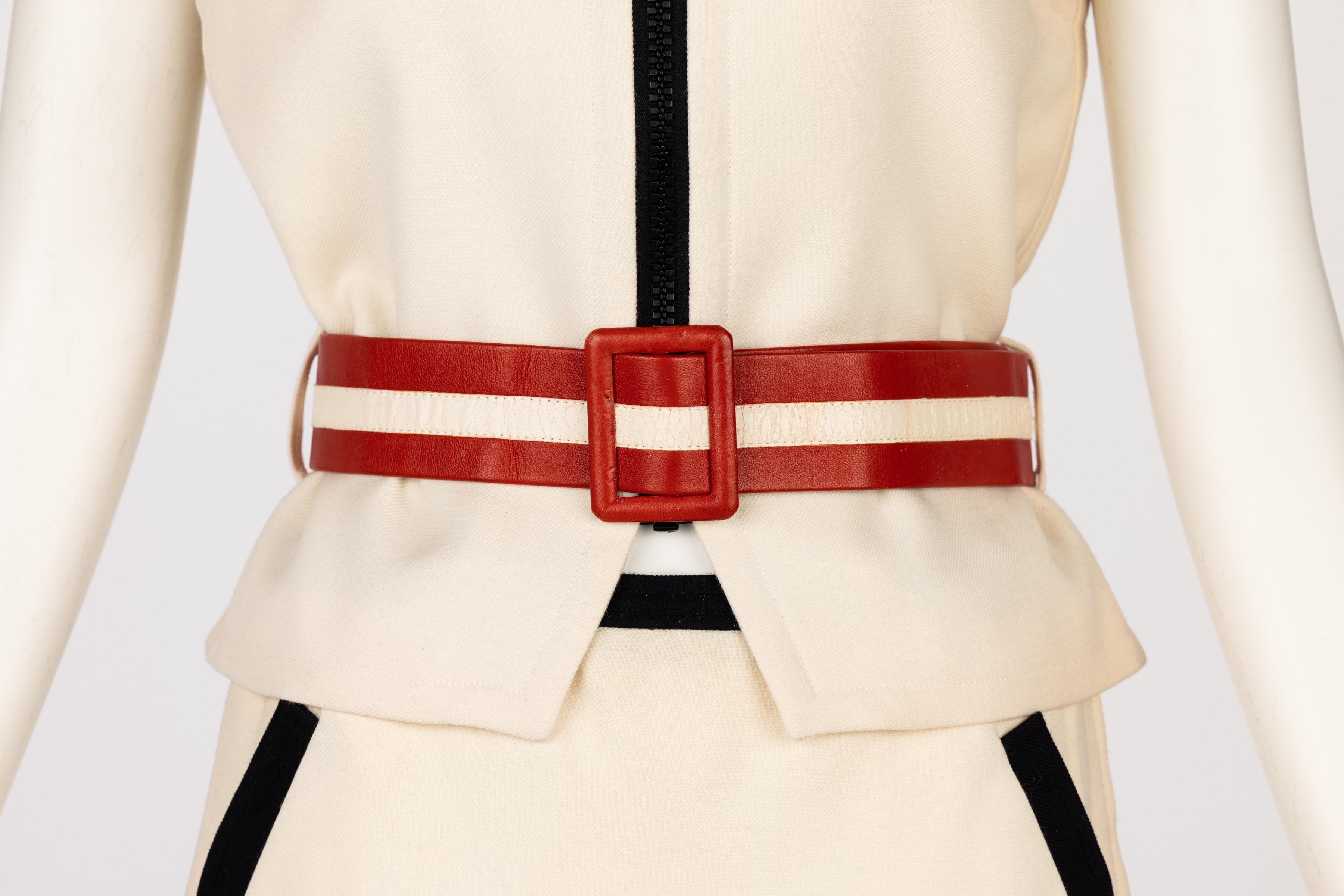 VIintage Courrèges Paris Ivory Wool Belted Jacket & Skirt For Sale 1