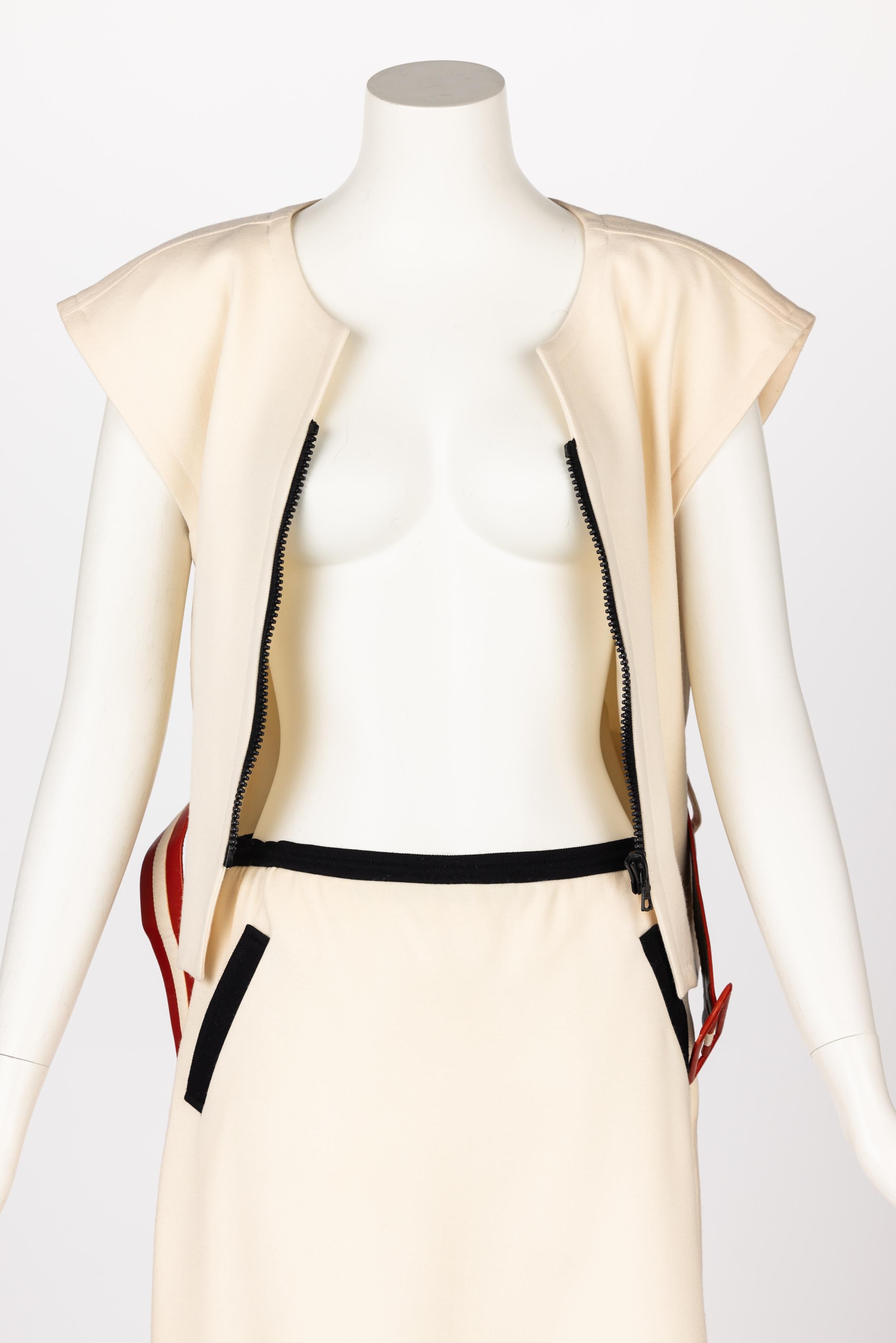 VIintage Courrèges Paris Ivory Wool Belted Jacket & Skirt For Sale 3